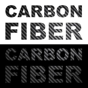 Carbon fiber clip art words with texture isolated over black and white. 