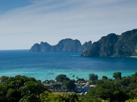 View from the highest point of Ko Phi-Phi island in Thailand