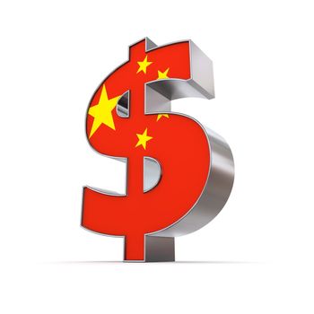 shiny dollar symbol in a metallic chrome look - front surface is textured with the chinese banner