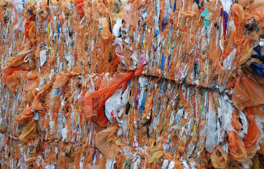 a stack of plastic bags for recycling