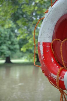 a life saving lifebelt seen on the river bank