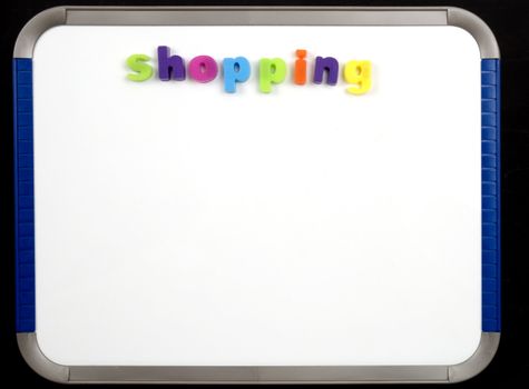A magnetic board with the word shopping