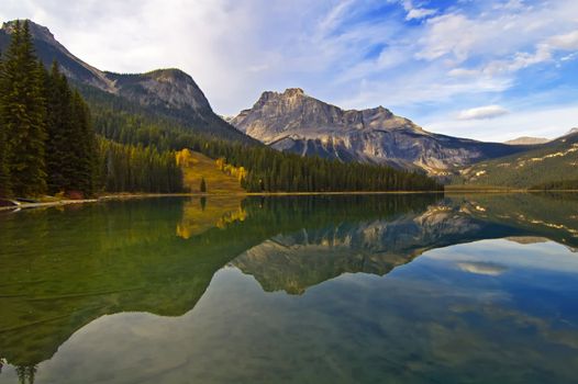 Reflection at Emerald Lake, Alberta, Canada.