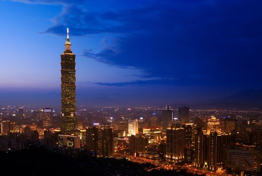 Night was coming and lights of downtown were glory. Taipei 101 is guardian of the city.