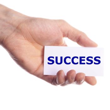 business success concept with hand word and paper
