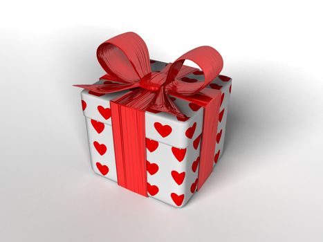 isolated gift box with hearts - 3d illustration on white