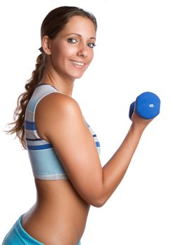 Smiling isolated fit girl exercising
