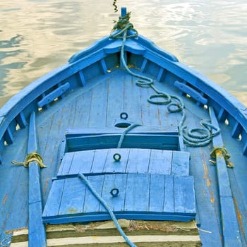 bow of a blue boat