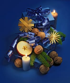 christmas still life in blue