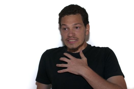 Causal Young man in Shock on isolated background