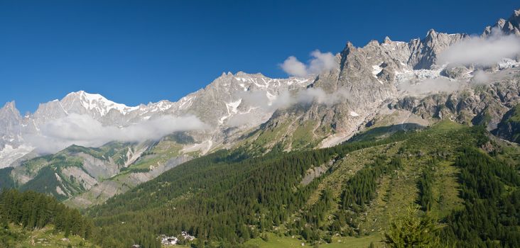 summer view of Ferret Valley and mont Blanc, Courmayeur, Italy. Photo taken with polarized filter