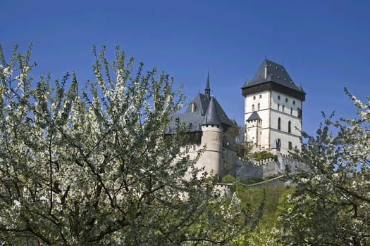 spring view to the Karlstejn castle in Bohemia
