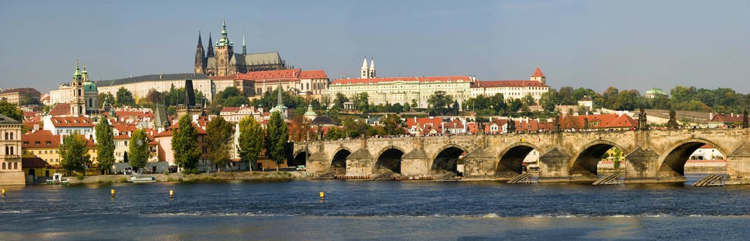 Prague - view to Charles Bridge and Prague castle