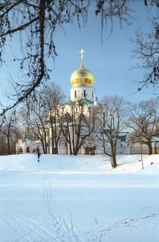 Winter landscape with orthodox church