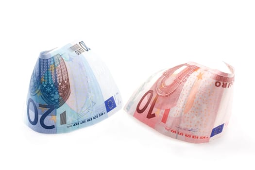 Bills euro rolled up insulated on white background