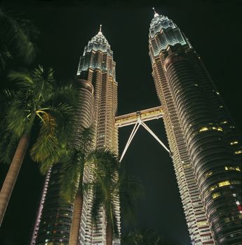 night view to Petronas Twins Towers in Kuala Lumpur - Malaysia