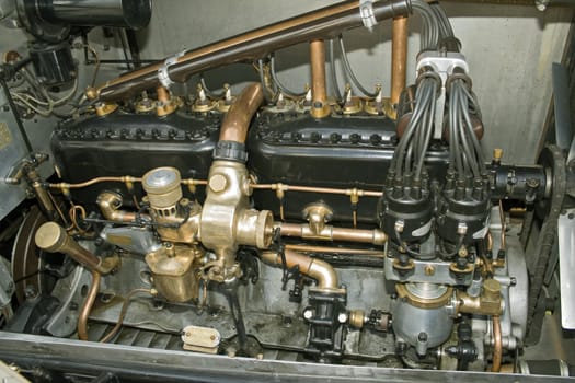 close up of vintage car engine