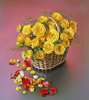 basket with yellow roses