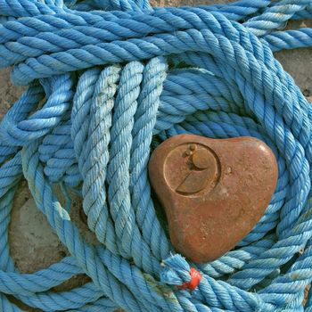 blue cable on sea bank