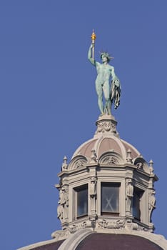 Statue at the top of Wien Neueburg museum in Vienna