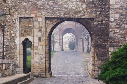 Paved way going up to the castle in Budapest, Hungary