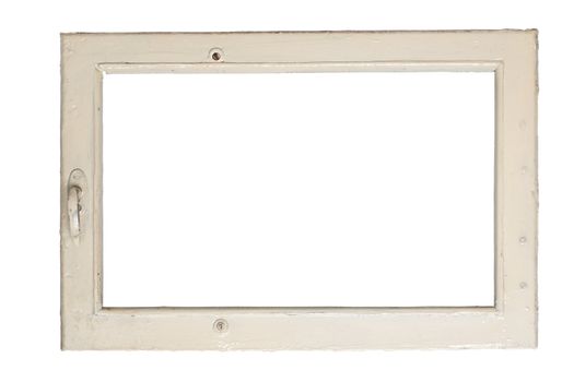 Very old window frame isolated on white background with clipping path