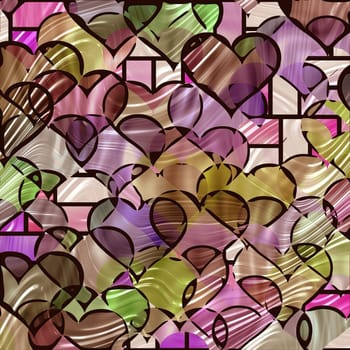 texture of many hearts in stained glass