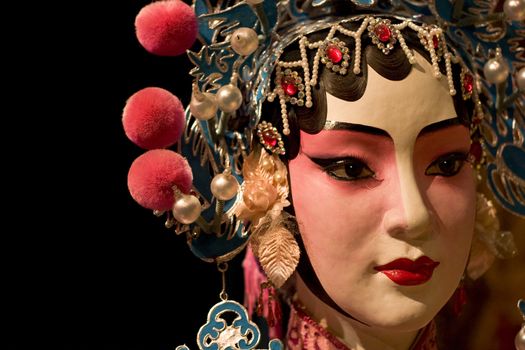 chinese opera dummy and black cloth as text space 