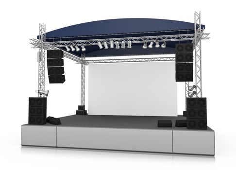 Empty outdoor stage with blank screen. 3D rendered illustration.
