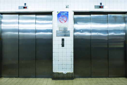 close up with two elevator in hong kong