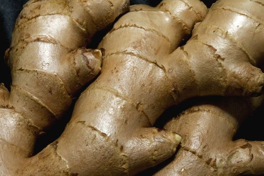 Sharp closeup of multipurpose ginger root, important in medicinal and culinary venues