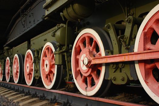 Wheels of the old locomotive on the rails