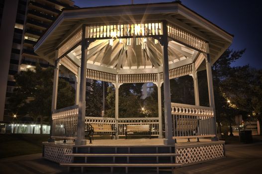 A gazebo overlooking the river valley in Edmonton, Alberta, Canada shot on a summer night June 30, 2010.