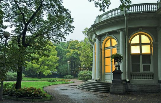 Palace in park at evening in Saint Petersburg, Russia.