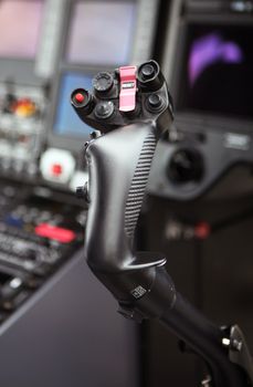 Control stick in cockpit of police helicopter