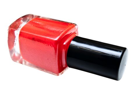 bottle of the red nail polish over the white background