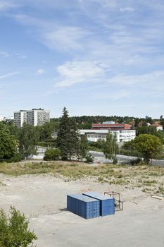 Cargo containers on a backyard