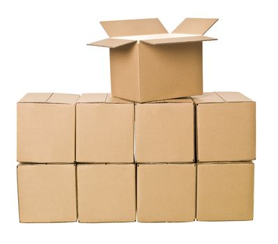 Stack of Cardboard boxes isolated on white background