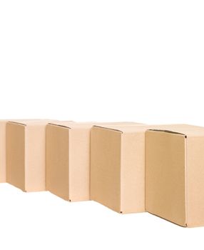 Cardboard boxes in a row isolated on white background