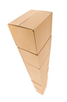 Tower of Cardboard boxes from above isolated on white background