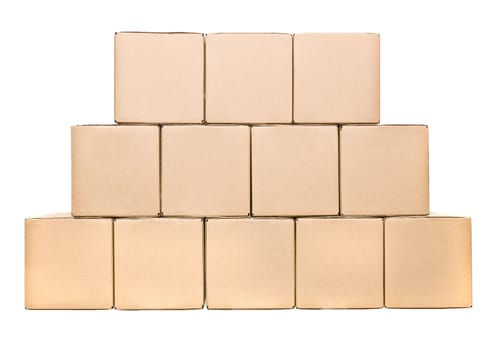 Stack of closed cardboard boxes isolated on white background