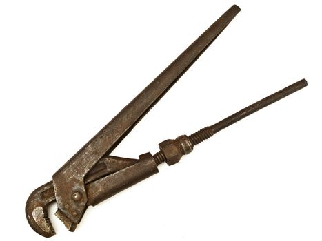 photo of the old,rusty extension wrench against the white backgroud