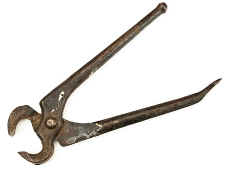photo of a  pair of rusty nippers against the white background
