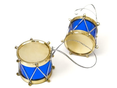two new year toys drum against the white background