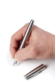 hand pen on white background