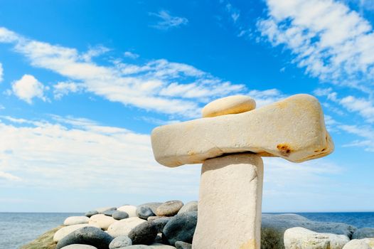 Balancing by piles near the sea shore