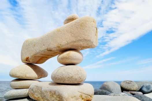 Balancing by piles near the sea shore