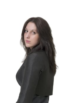 Portrait of nice young lady isolated on a white