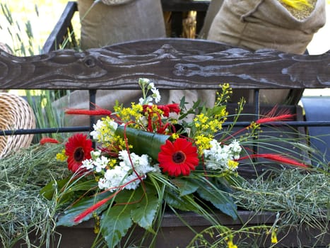 flower crown with two grain sacks on the background
