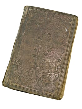 Old closed book at the white table